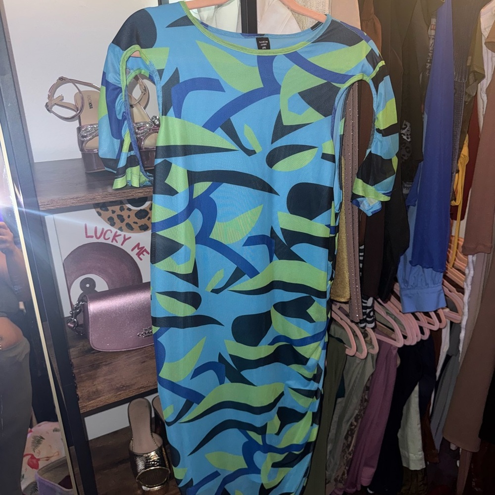 Blue and Green Patterned Dress